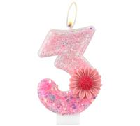 Bougies 3e d'anniversaire de margarite,Bougies rose numéro 3 pour gâteau,3e décorations d'anniversaire de filles,Gâteau Toppers roses fleur les décorations de fête d'anniversaire à thème margarite
