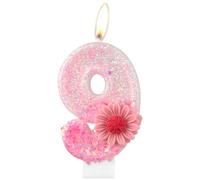 Bougies 9e d'anniversaire de margarite,Bougies rose numéro 9 pour gâteau,9e décorations d'anniversaire de filles,Gâteau Toppers roses fleur les décorations de fête d'anniversaire à thème margarite