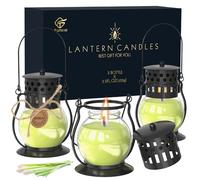 Bougies à la citronnelle dans un pot en verre avec lanterne vintage - 3 x 100 g, cire de soja naturelle au parfum de citronnelle, bougies d'extérieur sans DEET pour jardin, balcon et camping