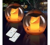 Bougies à LED Solaire, Lampes de Piscine Solaires, Lumières de Flamme Vacillantes, Boule Lumineuse Piscine Flottante Lampe Décoration avec Télécommande 3 Mode Lumiere pour Jardin Fête Étang (2 Pièces)
