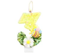 Bougies Anniversaire 3 ans,Fleurs et Abeilles Bougies Anniversaire Chiffre 3,Fleurs et Abeilles Thème Multicolore Bougies d'anniversaire, Décorations de Anniversaires Gâteaux pour Fête Fille Enfants