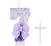 Bougies Anniversaire, 7,3cm Violet Bougie Chiffre Noeud 0-9 Paillettes Décorations de Gâteau avec Paillettes pour Anniversaire Mariage Anniversaire Fête Pâtisserie Célébrations (Numéro 7)