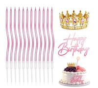 Bougies Anniversaire,Bougies de Gâteau Chiffre Kit,Bougies de Gâteau en Spirale d'or,Bougie Gateau Anniversaire,Bougies d'anniversaire Nombre (Couronne-rose)
