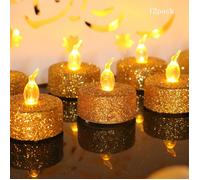 Bougies chauffe-plat dorées scintillantes à piles, LED scintillantes, argentées, pour cadeau de Noël, mariage, festival, déP188