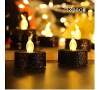 Bougies chauffe-plat noires scintillantes à piles, LED scintillantes, argentées, pour cadeau de Noël, mariage, festival, déP191