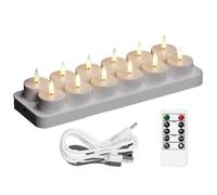 Bougies chauffe-plat rechargeables, 12 bougies rechargeables avec base de chargement à distance, flamme LED