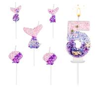 Bougies Chiffres Sirène, 6pcs Bougies Chiffres Anniversaire Coquillage Paillettes Centres de Table Bougie Numéro pour Gâteau Fête à Thème Anniversaire Mariage Décoration(Numéro 5)