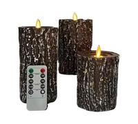 Bougies Colonne Sans Flamme - 3 Pièces Tronc d'Arbre avec Bougies LED Scintillantes et Télécommande Temporisateur - Fonctionnant sur Piles pour Extérieur | pour Fenêtre Cheminée Douche Automne