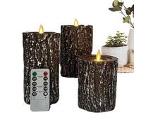 Bougies Colonne Sans Flamme,3 Pièces Tronc d'Arbre avec Bougies LED Scintillantes et Télécommande Temporisateur - Bougie Sans Fil - pour Fête d'Automne, Mariage, Douche,