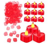 Bougies Cœur LED Rouge, Lot de 12 set de set de, Décorations Romantiques | Pétales de Rose PVC Réalistes, sans Cire Qui Coule, Usage Sûr, Soirée Halloween, Anniversaires et Moments Spéciaux