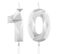 Bougies d'Anniversaire 10 Ans Argent- Numéro 10 - Bougies Argenté - Bougie d'anniversaire pour gâteau - Bougies de Gâteau Décorations de Gâteau Fête d'Anniversaire, Mariage