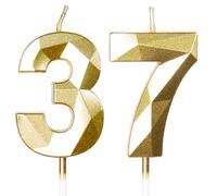 Bougies d'Anniversaire 37 Ans Dorées - Numéro 37 Or - Bougies Dorées pour Gâteau - Décoration de Fête Brillante - Anniversaire, Mariage, Fête, Cérémonie