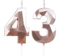 Bougies d'Anniversaire 43 Ans Rose Gold, Bougie Numéro 43, Bougies Rose Doré, Bougie d'Anniversaire de Gâteau de Mariage, Décoration de Gâteau de Fête d'Anniversaire