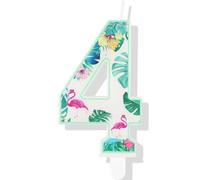 Bougies d'anniversaire 4e anniversaire Flamant Rose - Décorations et embellissements de gâteau numéro 4 pour fournitures de fête sur le thème hawaïen - Gâteau d'anniversaire pour garçons et filles