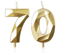 Bougies d'Anniversaire 70 Ans - Dorées pour Gâteau - Décorations de Fête et Mariage