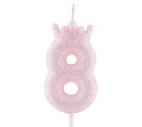Bougies d'anniversaire 8e anniversaire avec couronne violette pailletée, bougie de numéro d'anniversaire violet clair pour décorations de gâteau, anniversaire de mariage, célébration de mariage