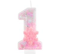 Bougies d'anniversaire à paillettes La Reine des Neiges pour 1er anniversaire de fille, flocon de neige rose numéro 1, décorations de gâteau sur le thème de la Reine des Neiges pour filles et femmes