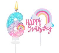 Bougies d'anniversaire Arc-en-ciel pour 6 Ans,3D Bougie Numéro Anniversaire Fille,Arc-en-ciel Decoration Gâteau Anniversaire Enfants,Décorations de Gâteaux pour Fête d'anniversaire