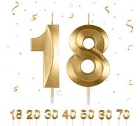 Bougies d'anniversaire avec chiffres pour gâteau, forme de diamant 3D, bougies de gâteau en forme de chiffre 18,20,30,40,50,60,70 paillettes (doré 18)