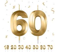 Bougies d'anniversaire avec chiffres pour gâteau, forme de diamant 3D, bougies de gâteau en forme de chiffre 18,20,30,40,50,60,70 paillettes (doré 60)