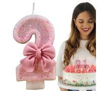 Bougies d'anniversaire avec nœud rose - Bougie à paillettes pour gâteaux | Décoration de gâteau d'anniversaire avec nœud | Fournitures de célébration pour femmes, réunions et fêtes à thème