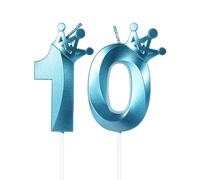 Bougies d'anniversaire bleues en forme de chiffre 10, décoration de gâteau d'anniversaire pour 10e anniversaire, couronne 3D, bougies d'anniversaire pour filles et garçons, décorations d'anniversaire