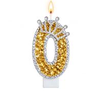 Bougies d'anniversaire, bougies pour gâteau, bougies d'anniversaire pailletées, cake topper bougie pour fille, bébé, anniversaire, jubilé, fête d'anniversaire (diamants dorés, 0)