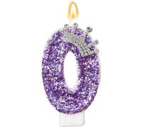 Bougies d'anniversaire, bougies pour gâteau, bougies d'anniversaire pailletées, décoration de gâteau pour fille, bébé, anniversaire, jubilé, fête d'anniversaire (couronne violette, 0)