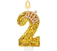 Bougies d'anniversaire, bougies pour gâteau, bougies d'anniversaire pailletées, décoration de gâteau pour fille, bébé, anniversaire, fête d'anniversaire (couronne dorée, 2)