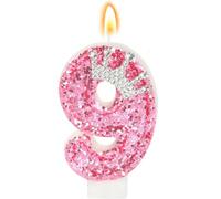 Bougies d'anniversaire, bougies pour gâteau, bougies d'anniversaire pailletées, décoration de gâteau pour fille, bébé, anniversaire, fête d'anniversaire (couronne rose, 9)