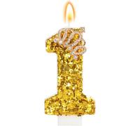 Bougies d'anniversaire, bougies pour gâteau, bougies d'anniversaire pailletées, décoration de gâteau pour fille, bébé, anniversaire, fête d'anniversaire (couronne dorée, 1)