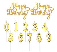 Bougies d'Anniversaire Chiffre 0 à 9 avec Support, Décoration Gâteau Joyeux Anniversaire Originale pour Enfant et Adulte, Bougie Personnalisée pour Fête, Mariage, 1, 18, 20, 30, 40 Ans (Or)