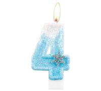 Bougies d'anniversaire congelées,fille 4e anniversaire décorations,flocon de neige numéro 4 bougies, bougies congelées bleu blanc gâteau Toppers pour enfants fête d'anniversaire décor fournitures