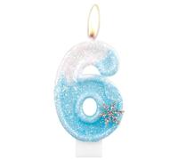 Bougies d'anniversaire congelées,fille 6e anniversaire décorations,flocon de neige numéro 6 bougies, bougies congelées bleu blanc gâteau Toppers pour enfants fête d'anniversaire décor fournitures