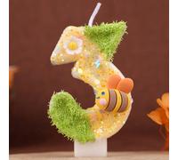 Bougies d'anniversaire créatives à succès, chiffres et lettres de 0 à 9, décoration de gâteau DIY, herbe verte, abeille et fleur jaunes, papillon pailleté, élégante série extérieure, bougies numérique