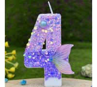 Bougies d'anniversaire décoratives pailletées en forme de queue de sirène dégradé violet, avec faux perles. Parfait pour la décoration de gâteau, les célébrations de fête, d'anniversaire et les cadeau