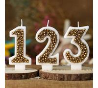 Bougies d'anniversaire en forme de macarons dorés et de perles dans un style INS, pour la décoration de gâteaux et de fêtes 9,7,8,5,6,3,4,1,2,0Cire