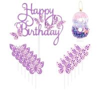 Bougies d'anniversaire en forme de papillon « Happy 8th Birthday » - Bougie en forme de chiffre 8 rose et violet avec papillon - Décoration de gâteau de 8e anniversaire - Décoration de gâteau mignonne