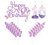 Bougies d'anniversaire en forme de papillon pour 10e anniversaire - Rose/violet - Avec papillon - Décoration de gâteau d'anniversaire pour 10e anniversaire - Pour fête sur le thème des papillons