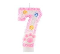 Bougies d'anniversaire en forme de patte de chat en forme de chiffre 7 - Bougies d'anniversaire roses pour gâteaux, décoration de 7e anniversaire pour filles, animaux domestiques, fête prénatale,