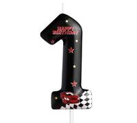 Bougies d'anniversaire en forme de voitures de course en forme de numéro 1 - Noir - Thème : voitures de course - 1er anniversaire de mariage - Pour fille et garçon