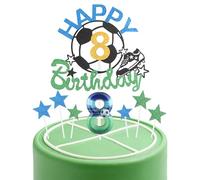 Bougies d'anniversaire football décorations de gâteau ensemble, bougie football numéro 8 pour gâteau, décorations d'anniversaire garçons 8 ans, bougies bleues vertes décorations de gâteau football