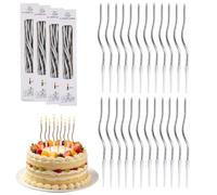 Bougies d'anniversaire Gâteau, 24 Pièces Bougies Anniversaire Torsadées avec Support, Bougies de Gâteau Décoratives pour Fête de Mariage, Anniversaire, Remise des Diplômes (Argent)