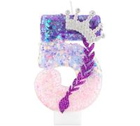 Bougies d'anniversaire Kpop, Bougie numéro 5 violette et rose pour gâteau, décorations pour le 5e anniversaire d'une fille, décorations de gâteau à couronne pailletée pour anniversaire K pop