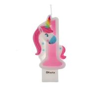 Bougies d'anniversaire motif licorne de 9 cm, adaptées pour fête d'anniversaire pour garçons et filles, couleur rose blanche (numéro 1)
