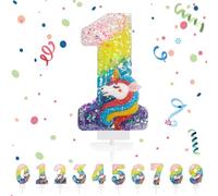 Bougies d'anniversaire Numéro 1,3D Arc-en-ciel Licorne Bougie Chiffre 1,Licorne Decoration Gateau Anniversaire,Bougies Gâteau Topper Decoration,Pour Les Enfants, Adultes