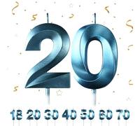 Bougies d'anniversaire Numéro 20,3D Bleu Bougie Chiffre 20,Decoration Gateau Anniversaire,Bougies Gâteau Topper Decoration,Pour Les Enfants, Adultes