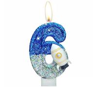 Bougies d'anniversaire Numéro, 3D Bougie Chiffre, Decoration Gateau Anniversaire,Bougies Scintillantes Gâteau Topper Decoration,Pour Les Enfants, Adultes (Fusée, 6)
