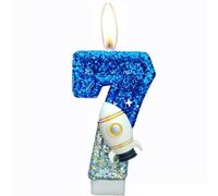 Bougies d'anniversaire Numéro, 3D Bougie Chiffre, Decoration Gateau Anniversaire,Bougies Scintillantes Gâteau Topper Decoration,Pour Les Enfants, Adultes (Fusée, 7)