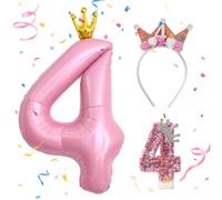 Bougies d'anniversaire Numéro 4,bougie 4 ans | Ballon Chiffre 4,Ballon Anniversaire 4 An 92cm,Fille Bandeau Couronne Anniversaire,Couronne Princesse 4 ans